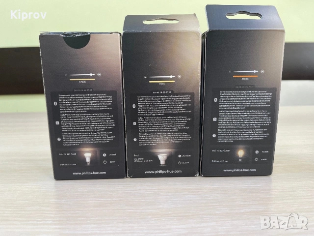 💡 Philips Hue LED крушки – E27 White 9W + 2× GU10 White (димируеми) + Filament E27 A60 7W, снимка 2 - Крушки - 53149025