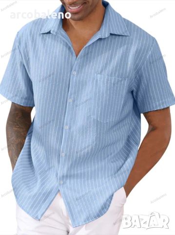 Нова мъжка раирана риза с къс ръкав, 7цвята , снимка 2 - Ризи - 46448084