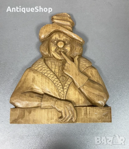 Дърворезба, клоун, стена, пано, ръчна изработка, снимка 1