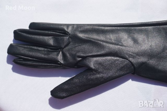 Дълги Черни Ръкавици От Изкуствена Кожа Размер S, снимка 9 - Ръкавици - 45483178