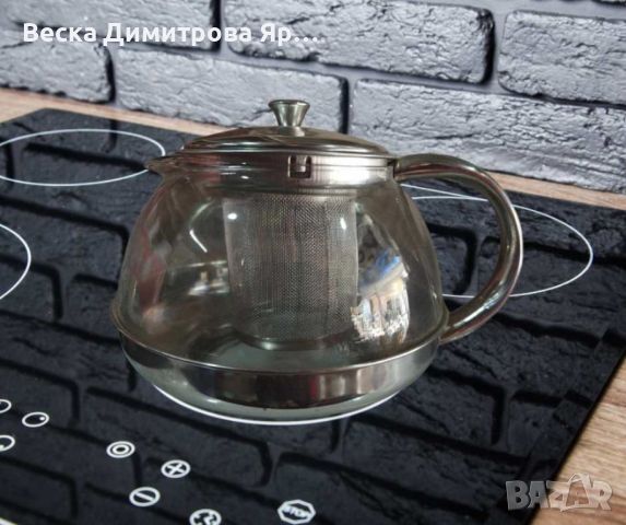 Стъклена кана за чай от неръждаема стомана с цедка за листа, снимка 4 - Сервизи - 45092049