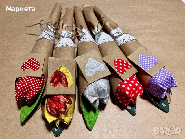 Текстилни лалета Ръчна Изработка Цветя от плат Текстилно Лале Букети За Празник , снимка 2 - Декорация за дома - 53188572