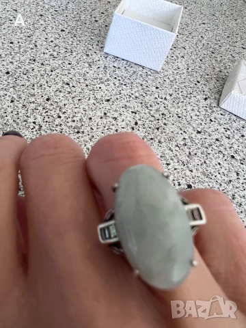 Сребърен пръстен с жадеит и планински кристал , снимка 6 - Пръстени - 50109750