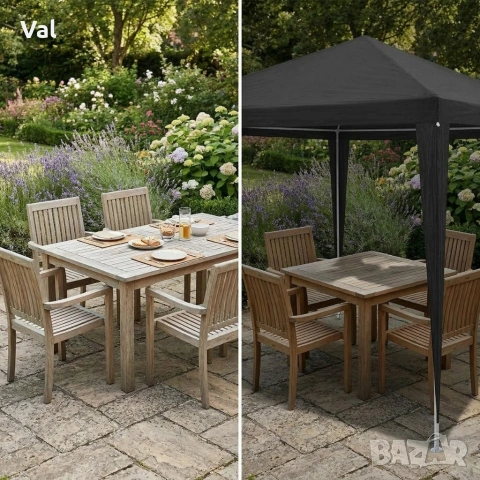 Градинска шатра тип „павилион“, 3x3м, Водоустойчива, Прахово боядисана стоманена рамка, Сива, снимка 6 - Градински мебели, декорация  - 53905414