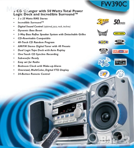 Мини аудио система 2х25W Philips FW390C, снимка 2 - Аудиосистеми - 53798666