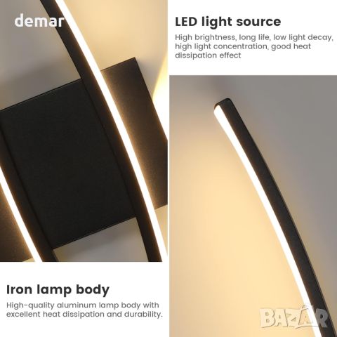 Красива модерна LED стенна вътрешна лампа, 27W LED топло бяло 3000K, 5,5 * 14 * 89 cm, черна ; бяла, снимка 5 - Лед осветление - 46448643