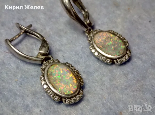 ПРЕКРАСНИ СКЪПОЦЕННИ СРЕБЪРНИ ОБЕЦИ СРЕБРО 925 АНГЛИЙСКА ИЗРАБОТКА с БЯЛ ОГНЕН ОПАЛ и ЦИРКОНИ 26212, снимка 11 - Обеци - 49917578