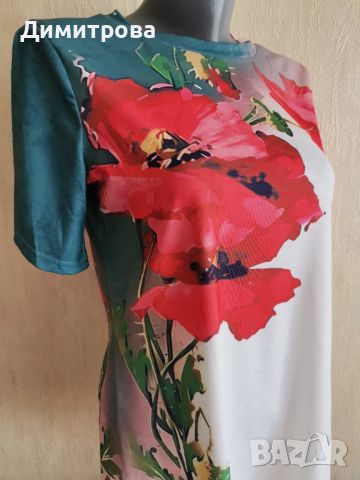 Прекрасна блуза с рисувани макове, снимка 2 - Тениски - 46408121
