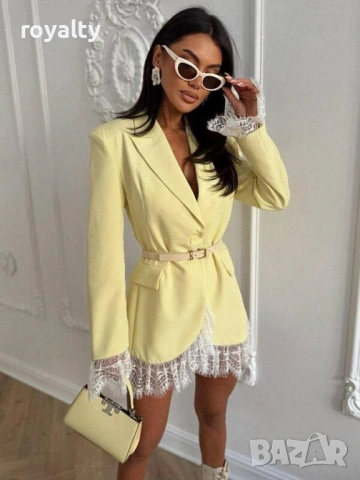 Дамско жълто елегантно сако с дантела