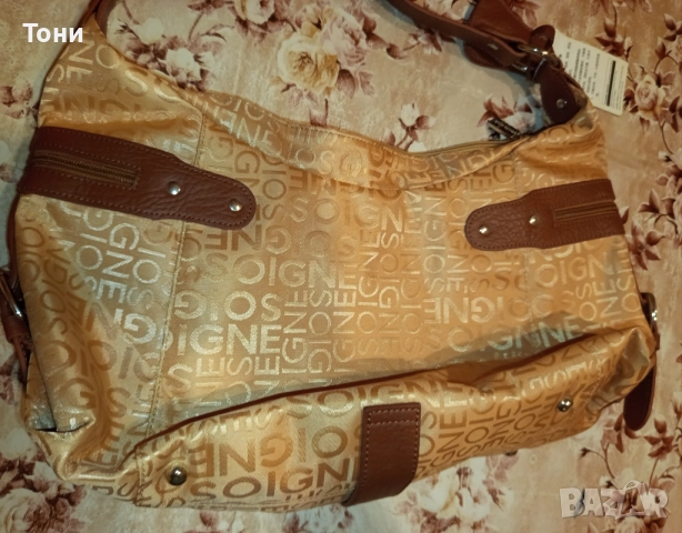 ARNALDO BASSINI Оригинал Нова Дамска Чанта от Естествена Кожа и Текстил с Етикет , снимка 16 - Чанти - 52418680