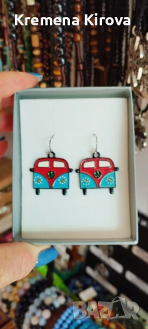 Обеци с Бус за приключения. С хипи знак. Бижута Луди гъби., снимка 2 - Обеци - 51102067