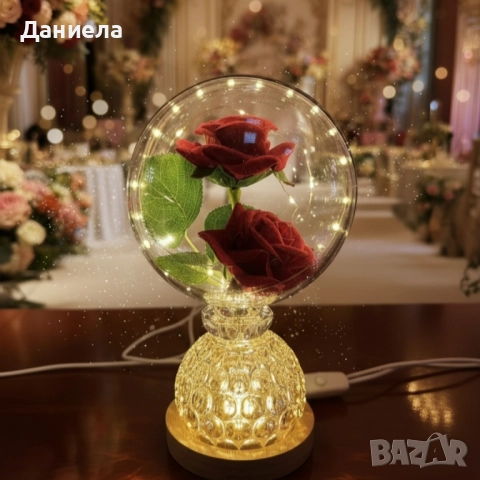 Лампа с вечни рози и топла LED светлина – подарък, който не увяхва, снимка 3 - Други стоки за дома - 52217170