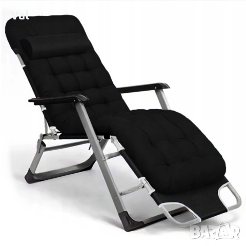Сгъваем градински шезлонг с ватирана възглавница, регулируема облегалка и антикорозионна рамка, снимка 9 - Градински мебели, декорация  - 53891380