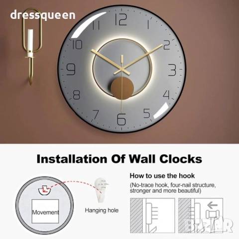 4444 Безшумен стенен часовник 30 см – елегантна черна рамка за дома и офиса, снимка 3 - Декорация за дома - 54067201