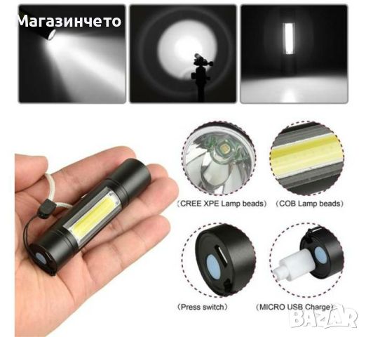 LED джобен фенер с фокус BAILONG и акумулаторна батерия, снимка 3 - Други инструменти - 45101360