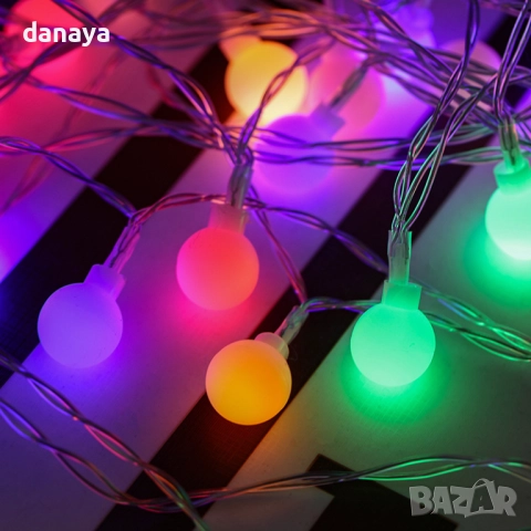 6196 Светещи коледни лампички топчета 20 LED гирлянд на батерии, многоцветни, снимка 3 - Декорация за дома - 52691779