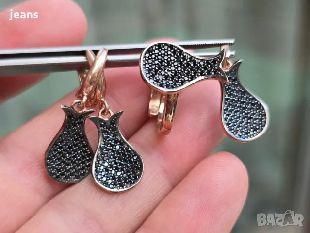 Сребърен комплект пръстен, обеци и висулка с розово покритие 17587, снимка 4 - Бижутерийни комплекти - 50326120