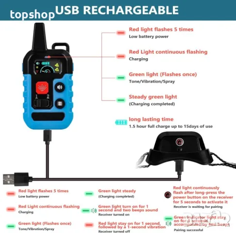 HOMELYLIFE Нашийник против лай за кучета Спрей/Вибрация/Звукови режими с дистанционен обхват 300 м, снимка 3 - За кучета - 50355224