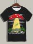 Черна Лятна Мъжка Тениска Къс Ръкав с Арт Принт UFO Летяща Гъбена Чиния , снимка 3