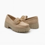 Дамски бежови мокасини от еко велур с декоративна панделка и масивна подметка, снимка 3
