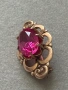 Антикварна съветска сребърна позлатена брошка с рубин , снимка 6