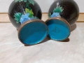Cloisonne Клоазоне Двойка стари вази бронз клетъчен емайл, снимка 4