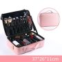 Професионален куфар с три отделения за козметика / Цвят: Розов; Размер: 37х26х11см; Материал: Плат; 