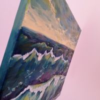Морски Вълни Картина масло Изгрев Залез на Морето маслени бои, Морски пейзаж платно 30х40 см, снимка 2 - Картини - 46125079