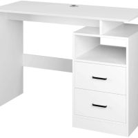 Компютърно бюро, Малко бюро за домашен офис с 2 чекмеджета, Маса за лаптоп с 1 рафт, Бюра в модерен , снимка 4 - Бюра - 45367387