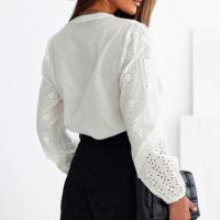 Дамска памучна блуза в бяло с дълъг ръкав и бродерия, снимка 8 - Блузи с дълъг ръкав и пуловери - 45418277