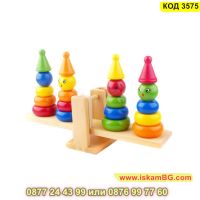 Монтесори дървена образователна играчка, Везна за баланс и сортиране с цветни фигури - КОД 3575, снимка 8 - Образователни игри - 45265678