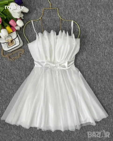 Дамска бяла рокля с тюл и пандела, снимка 1