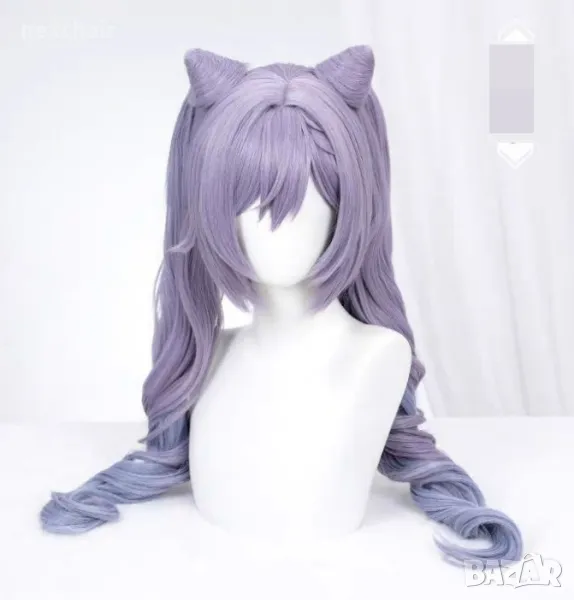 Аниме косплей лилава перука с две опашки Genshin Impact Keqing Cosplay, снимка 1