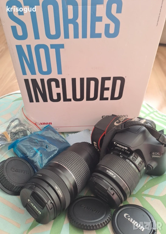Цялостен комплект фотоапарат Canon EOS2000D / EF-S18-55mm EF 75-300mm, снимка 1