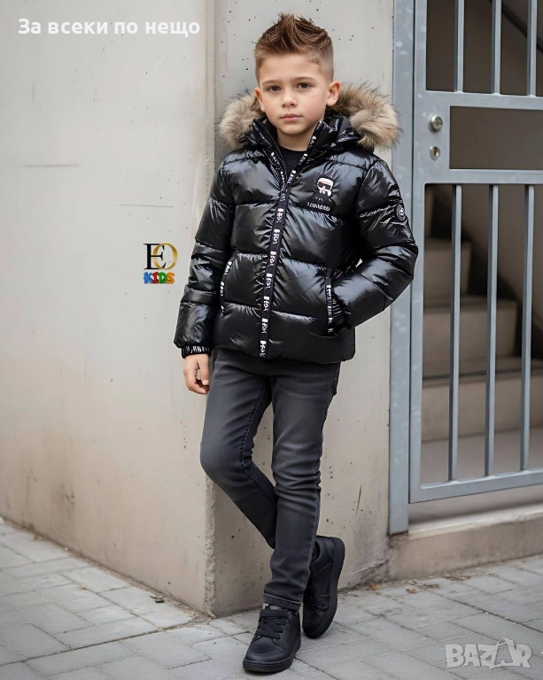 Karl Lagerfeld Детско Черно Лачено Зимно Яке С Качулка Карл Лагерфелд Код SK352, снимка 1