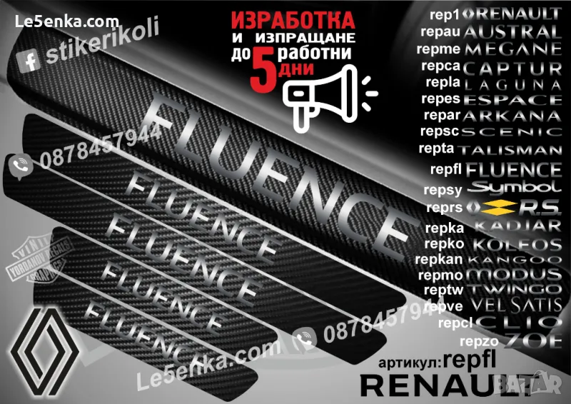 ПРАГОВЕ карбон RENAULT FLUENCE фолио стикери repfl, снимка 1