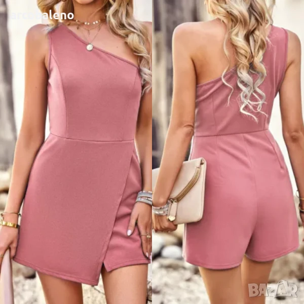 Елегантен дамски едноцветен гащеризон с открити рамене , снимка 1