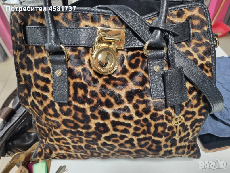 Чанта Michael Kors Rare Hamilton Traveler Leopard Calf Hair Satchel, снимка 1