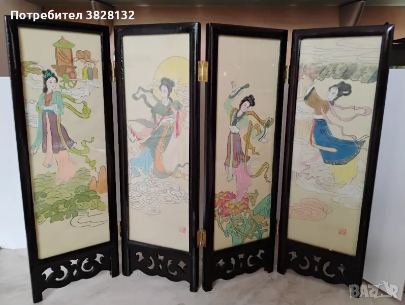 Винтидж китайски мини параван, снимка 1