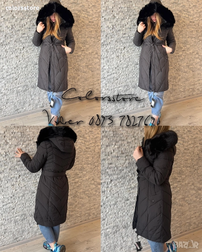 Дамско зимно яке с качулка-VL82pi, снимка 1