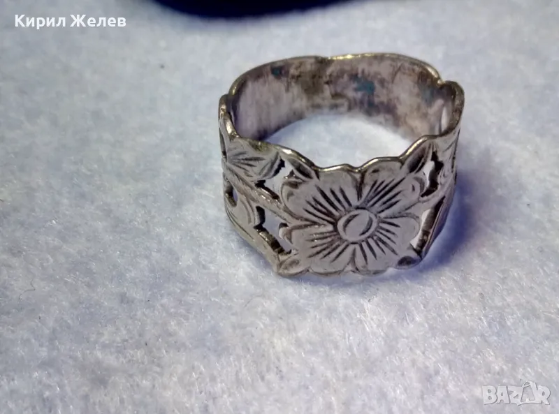 СТАРИНЕН РЪЧНО ФЛОРАЛНО ОРНАМЕНТИРАН СРЕБЪРЕН ПРЪСТЕН ВИСОКА ПРОБА СРЕБРО МАЙСТОРСКА РАБОТА 50066, снимка 1