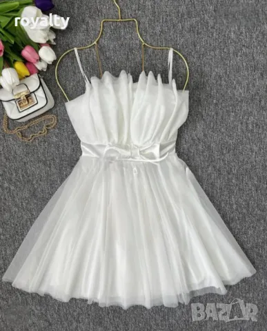 Дамска бяла рокля с тюл и пандела