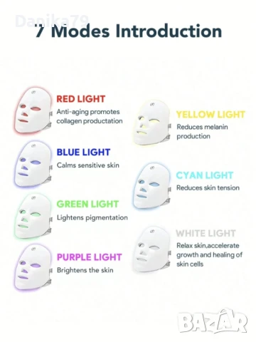 LED маска за лице със седем вида светлини, снимка 3 - Други - 51350591