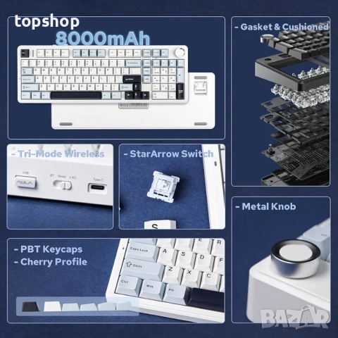 Чисто нова безжична геймърска клавиатура EPOMAKER X Aula F99 PRO с батерия 8000mAh, с възможност..., снимка 2 - Клавиатури и мишки - 51939881