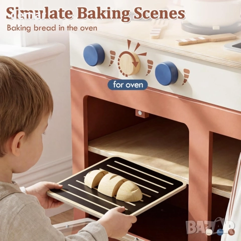 Lehoo Castle, дървена кухня за игра за 3-годишни, комплект аксесоари, снимка 4 - Образователни игри - 52678031