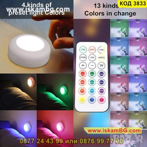 Цветни лед лампи, самозалепващи се с 5 режима на работа - КОД 3833, снимка 3 - Лед осветление - 45419218