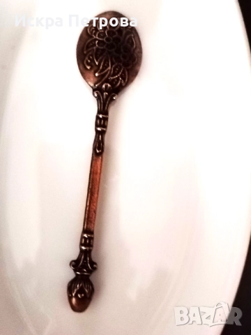 Стара медна лъжичка, снимка 3 - Прибори за хранене, готвене и сервиране - 52589949