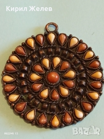 Етнографски медальон в ориенталски стил с мъниста в кафяво и жълто 17930, снимка 6 - Колиета, медальони, синджири - 52548200