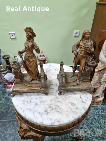 Чифт стари прекрасни антикварни френски бронзови фигури статуетки , снимка 3 - Антикварни и старинни предмети - 49704891