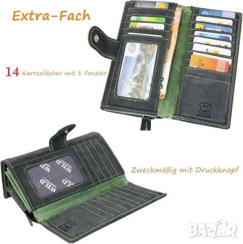 Дамски кожен портфейл Irisaa, винтидж портфейл, RFID защита, 21 слота за карти, снимка 4 - Портфейли, портмонета - 50984303